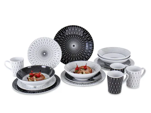 Black-White  Premium Melamin Geschirrset 16-tlg. für 4 Personen