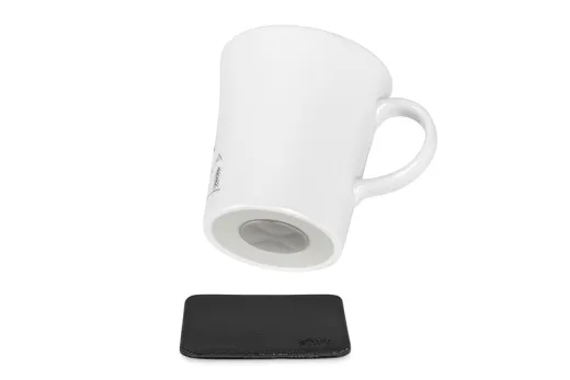 2 x Magnet-Porzellan-Tassen mit Aufdruck (0,27 l) + 2 x Metall-Nano-Gel-Pads schwarz