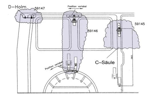 3-Punktgurtadaption VW T5 Kastenwagen Set 1 C-Säule links oder rechts