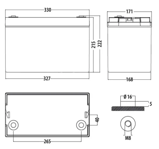 AGM Batterie 100Ah Carbest 330x171x220mm