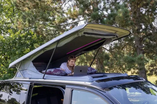 Aufstelldach Ford Custom V710 L1 - Vorne hoch - Open-Sky-Zeltbalg - Formhimmel - Schwarz - Mit LED