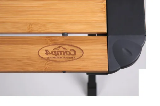 Bambus-Tisch mit Netz, Rolltisch, dunkles Aluminiumgestell
