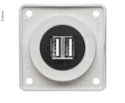Berker USB-Ladesteckdose 12V zweifach grau-glänzend, Einsatz schwarz