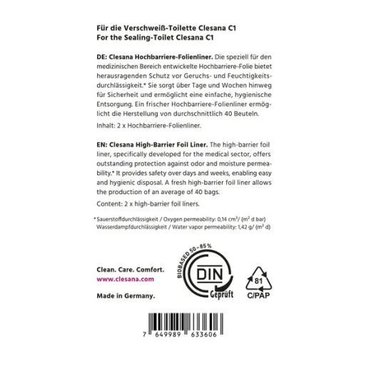 BIOBeutel/Folien Clesana Toilette, 1xFolie=36Toi.gänge, opt.Art. 66402