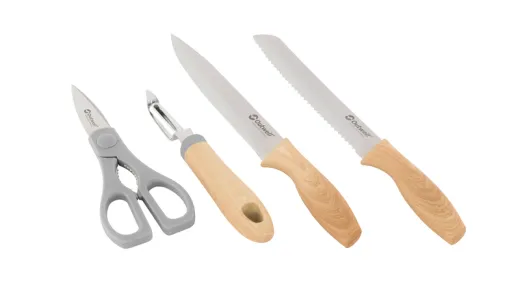 Brotmesser, universal Messer, Schere mit Nussknacker, Schäler mit Sparschäler und Schere - 4-teilig