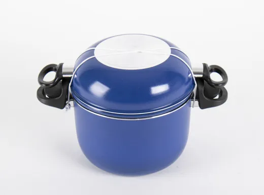 Camping-Kochgeschirr Alu, 9-teilig, blau/schwarz, mit Antihaftbeschichtung