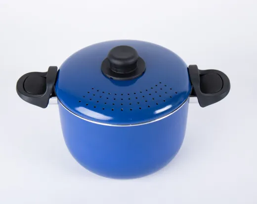 Camping-Kochgeschirr Alu, 9-teilig, blau/schwarz, mit Antihaftbeschichtung