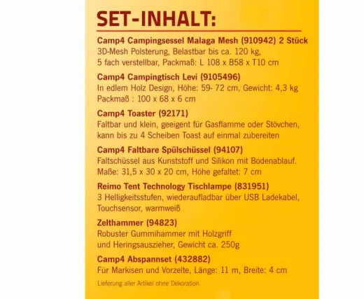 Camping Starter Set Pro für 2 Personen