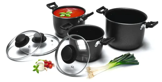 Camping-Topfset 6-teilig, Alu, dunkelgrau