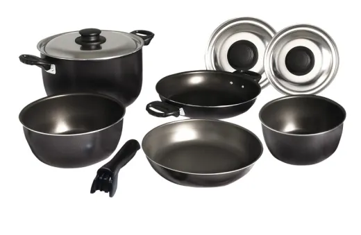 Camping-Topfset 9-teilig, Alu, silber/schwarz