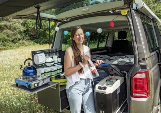 Campingbox L-CM für VW T6/5 Multivan + California Beach,mit orginal 3er Sitzbank