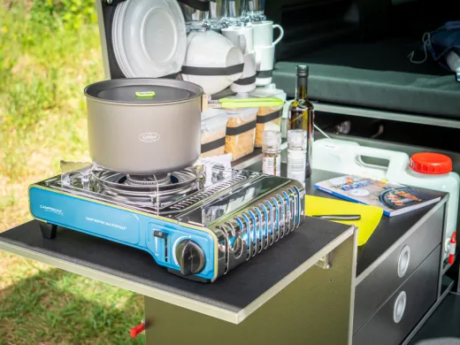 Campingbox L-CM für VW T6/5 Multivan + California Beach,mit orginal 3er Sitzbank