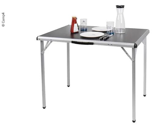 Campingtisch TORE 90x60x70cm, schwarze MDF-Tischplatte, Alu-Gestell