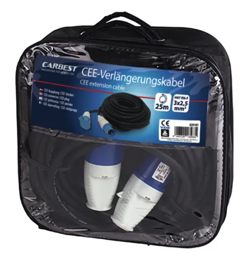 Carbest CEE-Verlängerungskabel 10m H07RN-F 3G2,5 mit CEE-Stecker + CEE-Kupplung