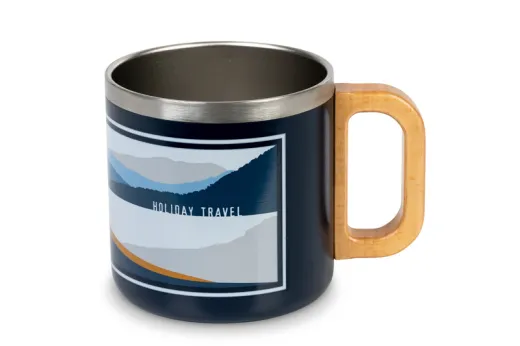 Edelstahl Tasse SPIRIT HOLIDAY TRAVEL mit Holz-Griff, 350ml