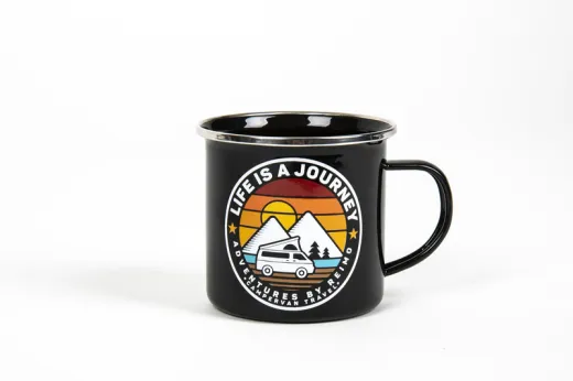 Emaille-Becher LIFE IS A JOURNEY H8cm Ø8,5cm 350ml, schwarz