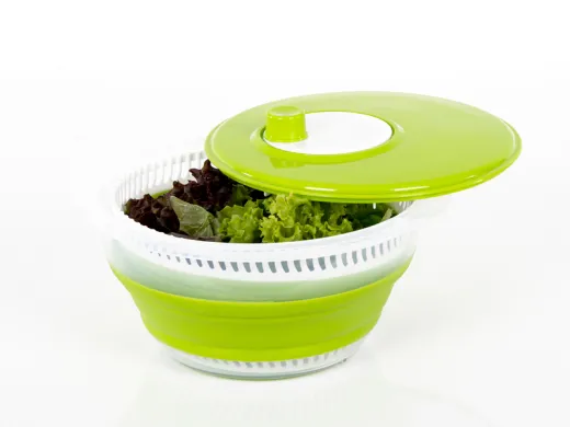 faltbare Salatschleuder, lime/weiß, auch Sieb & Schüssel, mit Deckel