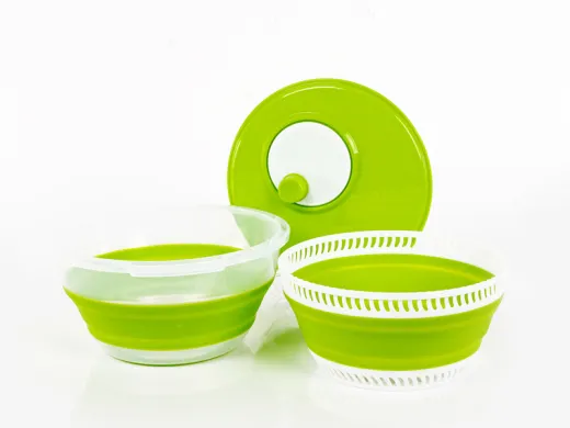 faltbare Salatschleuder, lime/weiß, auch Sieb & Schüssel, mit Deckel