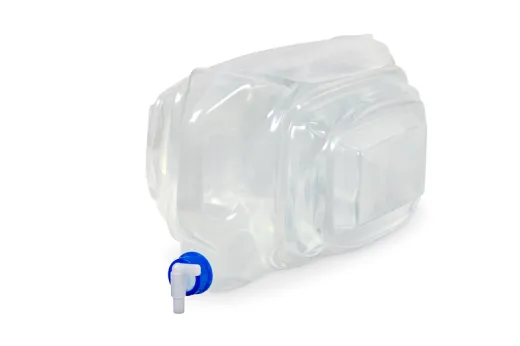 Faltbarer13L Wasserkanister 24,5x8,5x40 Transp., Deckel blau+Hahn