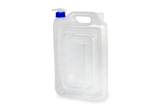 Faltbarer13L Wasserkanister 24,5x8,5x40 Transp., Deckel blau+Hahn