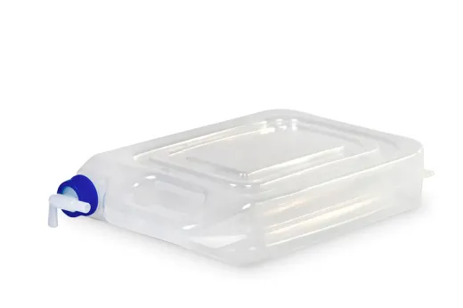 Faltbarer13L Wasserkanister 24,5x8,5x40 Transp., Deckel blau+Hahn