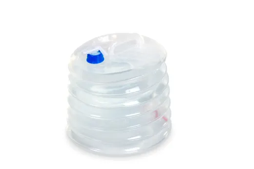 Faltbarer15 Liter Wasserkanister 32x25cm,transparent, Deckel blau+Hahn