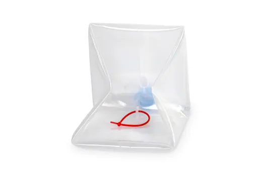 Faltkanister 10L,transparent, 22x22x22cm+5cm Griff/Hahn, Deckel blau