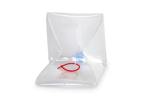 Faltkanister 15L,transparent, 25x25x25cm+4cm Griff/Hahn, Deckel blau