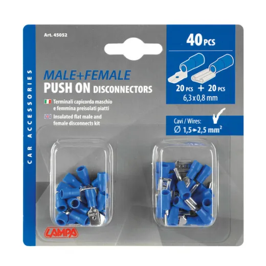 Flachsteckhülse und -stecker für Steckgehäuse 6,3 mm x 0,8 mm - 40er Set