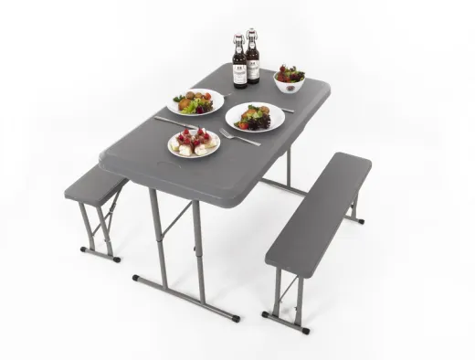 Garnitur EASY - Tisch 105x65cm u. 2 Bänke 84,5x20cm, grau. Biertischgarnitur Easy - Flach verstaubar