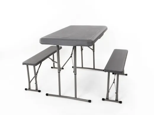 Garnitur EASY - Tisch 105x65cm u. 2 Bänke 84,5x20cm, grau. Biertischgarnitur Easy - Flach verstaubar
