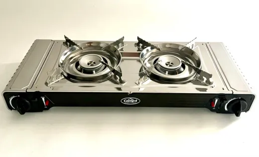 Gourmet Double Gaskartuschenkocher mit Zündsicherung - 2-Flamm-Kocher