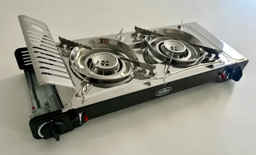 Gourmet Double Gaskartuschenkocher mit Zündsicherung - 2-Flamm-Kocher