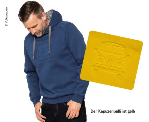 Kapuzenpullover VW Bulli, Größe XL gelb, 65% Baumwolle/35% Polyester