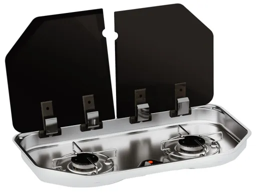 Kocher 2-flammig rechteckig, FC1362, mit 2-teiliger Glasabdeckung