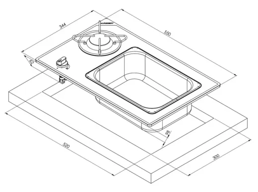 Kocher-Spülen-Kombination - 1-flammig mit Sicherheitsglas