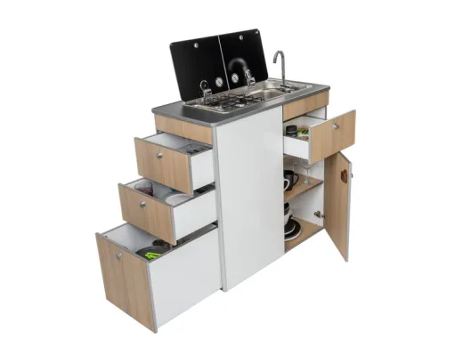 Küchenblock für Mercedes Sprinter - Platte Schwarz - Apfel / Weiß