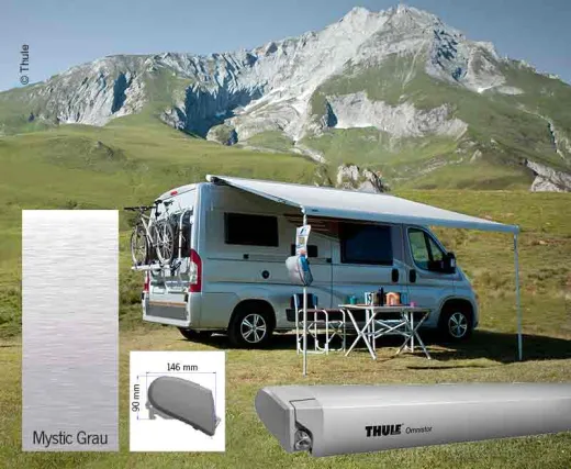 Markisen-Set Omnistor 6300 3,75m, Gehäuse eloxiert, Kappen: grau