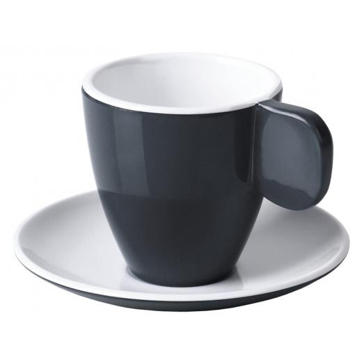 Melamin Espresso-Tassen, 2er-Set, anthrazit/weiß, 2 Tassen + 2 Untertassen