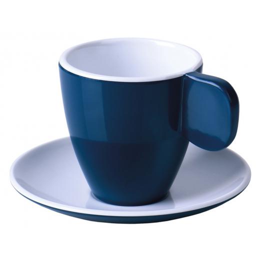 Melamin Espresso-Tassen, 2er-Set, dunkelblau/weiß, 2Tassen+2Untertassen