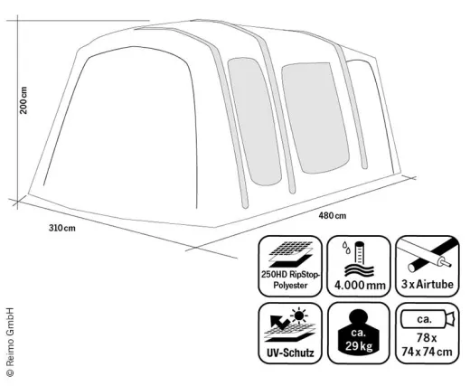 Outdoor Revolution MOVELITE VARIO High Wohnmobilvorzelt - Anbauhöhe 240-290cm, B310xT480