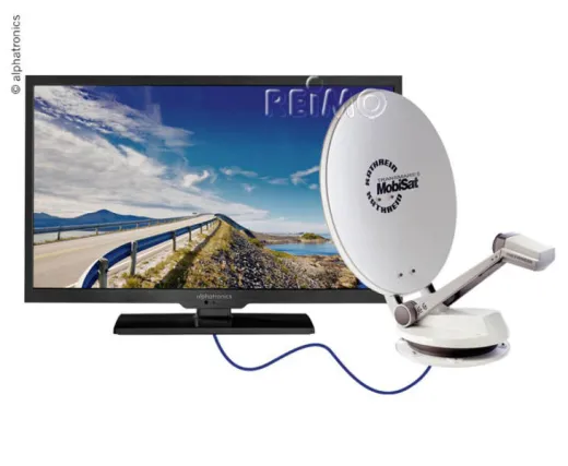Parabolantenne 75cm, Twin-LNB & alphatronics 24TV-Gerät