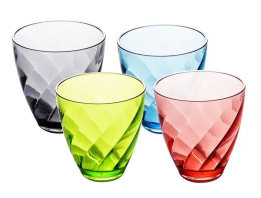 Saft-/Wassergläser BURANO, 4er-Set, blau/lime/grau/rot, SAN