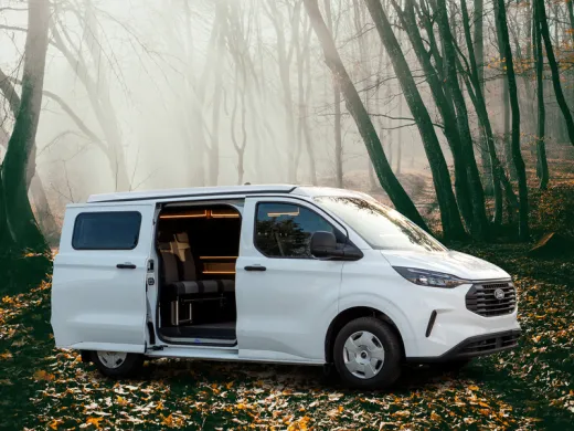 Schlafdach Ford Custom V710 L1 - Vorne hoch - Open-Sky-Zeltbalg - Formhimmel - Weiß - Mit LED