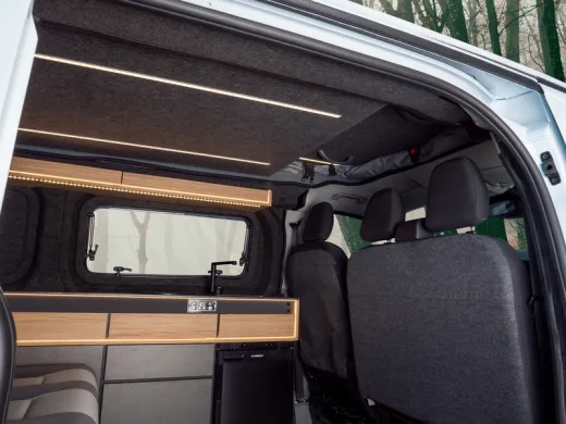 Schlafdach Ford Custom V710 L1 - Vorne hoch - Open-Sky-Zeltbalg - Formhimmel - Weiß - Mit LED