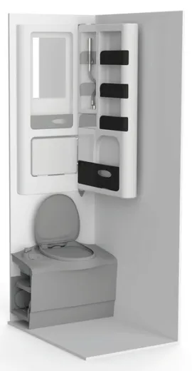 Schwenkbarer Bad-Hängeschrank mit Klappwaschbecken