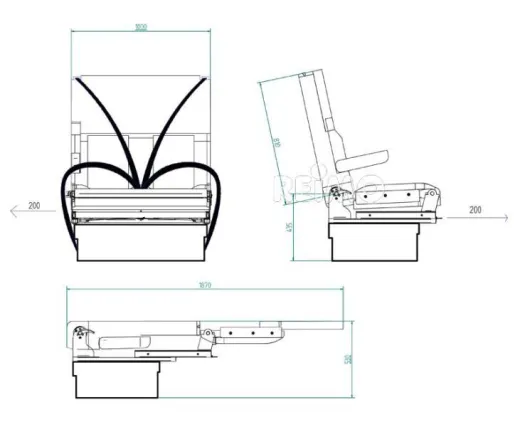 Sitz-Schlafbank, eine seitl. Armlehne, 3-Punkt-Gurte, Bett:1700x1000mm