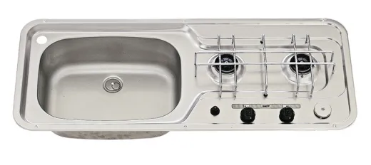 Spüle/Kocher 800x320 2-flammig Edelstahl Piezo Becken links 30mbar