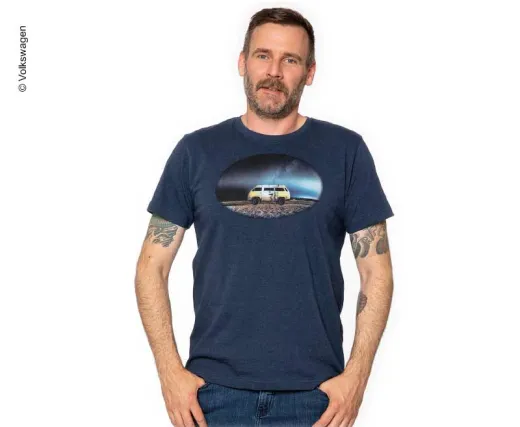 T-Shirt Herren VW, Größe XL, blau-melage, 100% Baumwolle