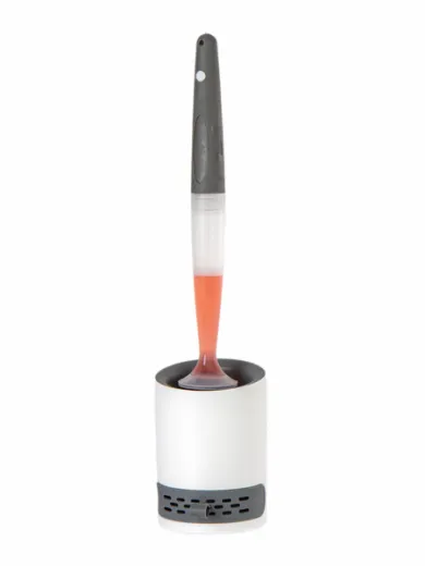 Toilettenbürste mit Silikonkopf, Auffangschale und Spülmittelfach - Mit integriertem WC-Reiniger-Spender